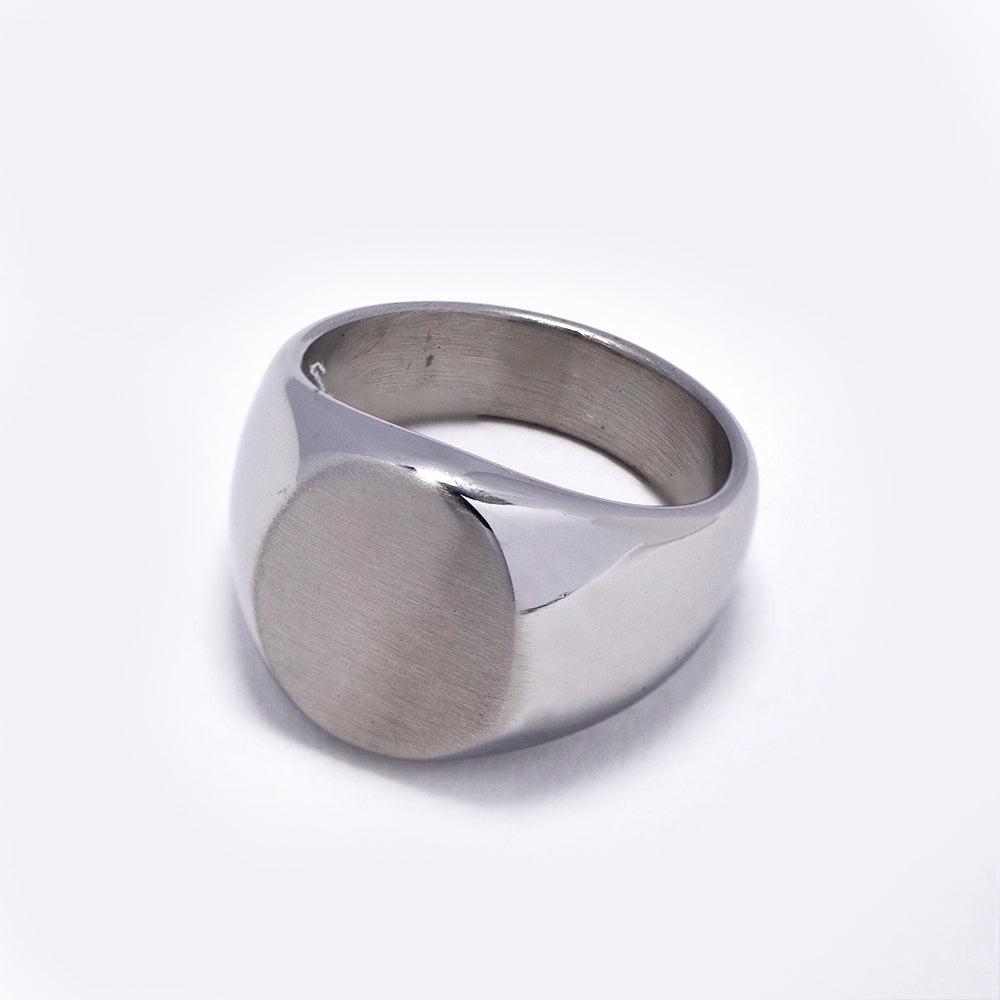 Stainless steel round signet ring - size R - SSYR5285