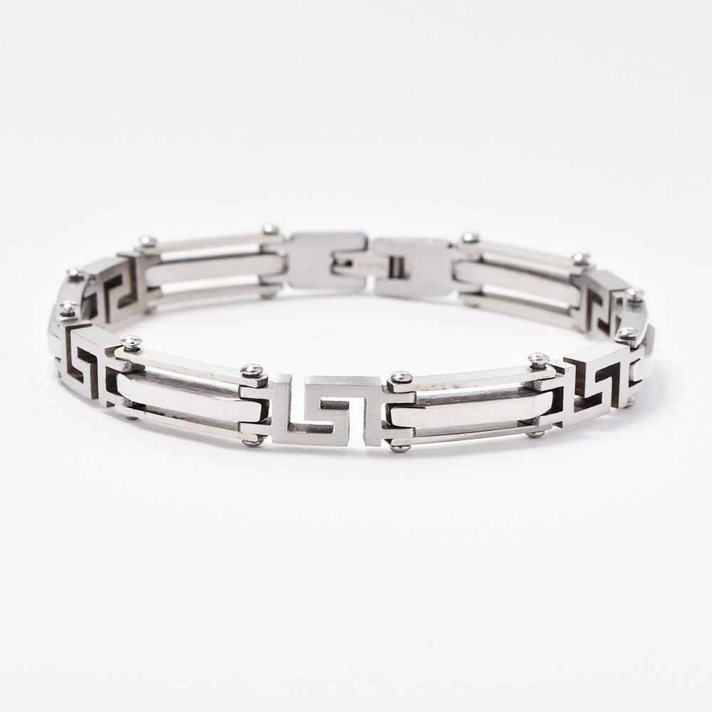 Stainless steel Grecian pattern cutout bracelet - AB11580