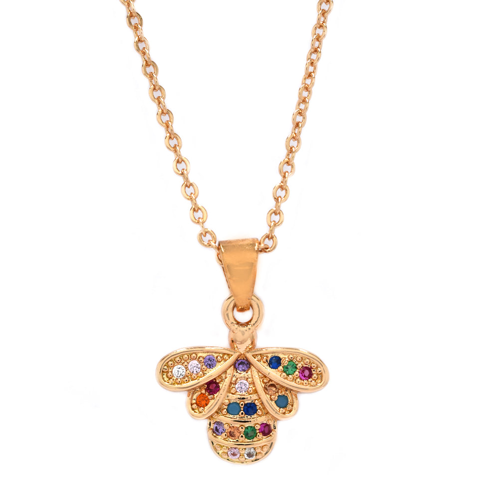 Premium multicolour CZ bee necklace - AB11726