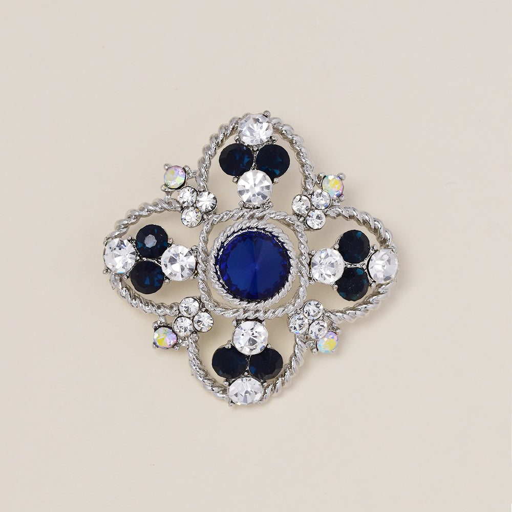 Fashion blue and clear crystal flower brooch - AB11769