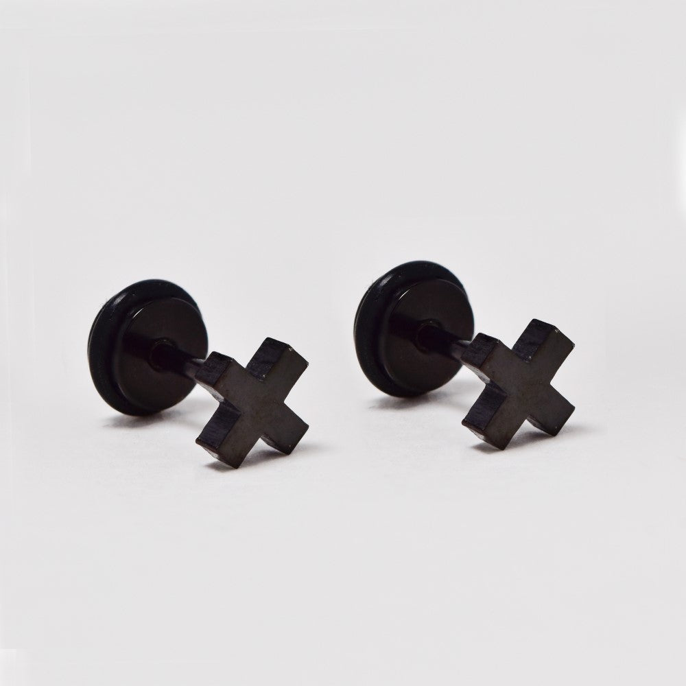 Stainless steel black X with flat back studs earrings - AB11809