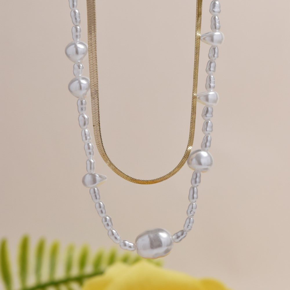 Fashion pearl and herringbone chain set - AB11938
