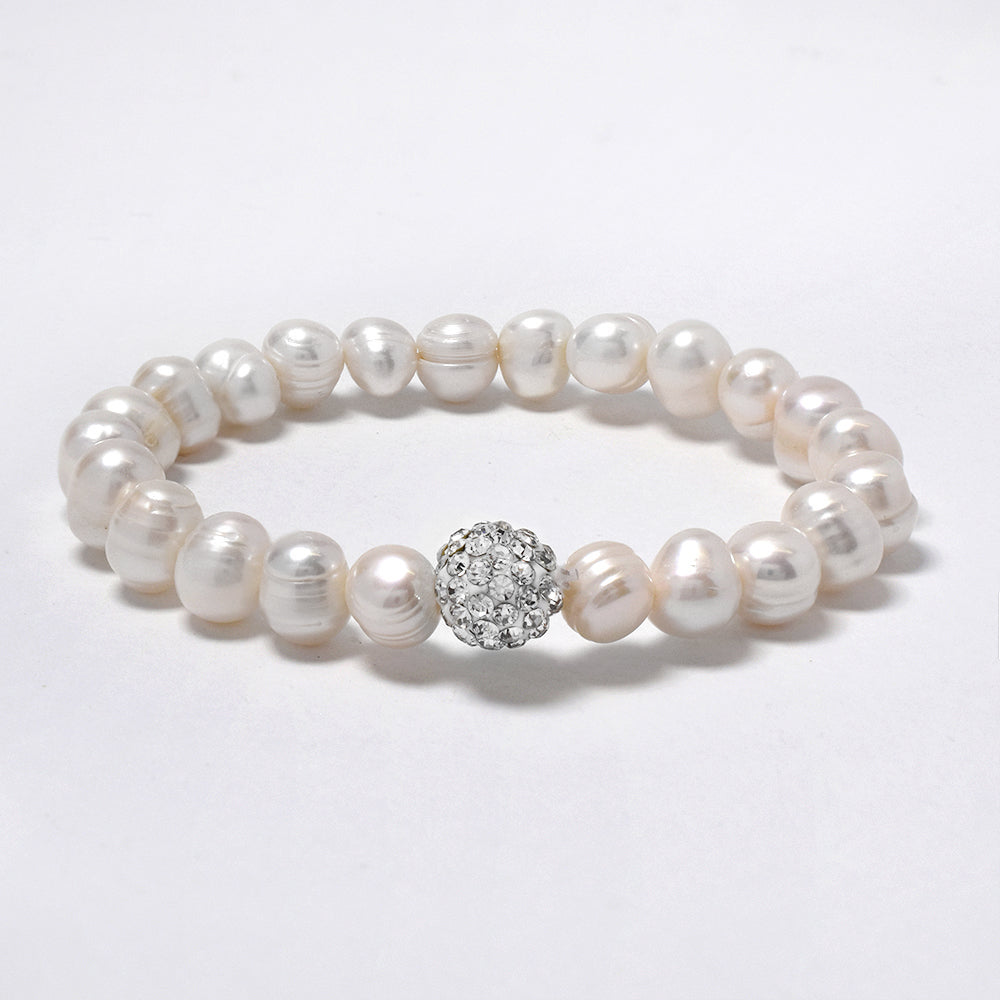 Freshwater 8mm pearl stretch bracelet with crystal ball