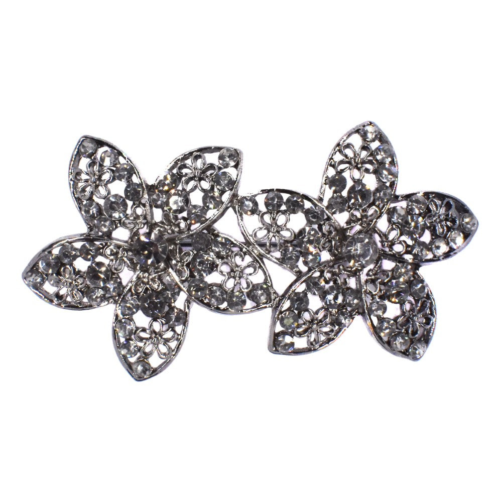 Fashion gun metal black crystal double flower brooch - ABBR1007