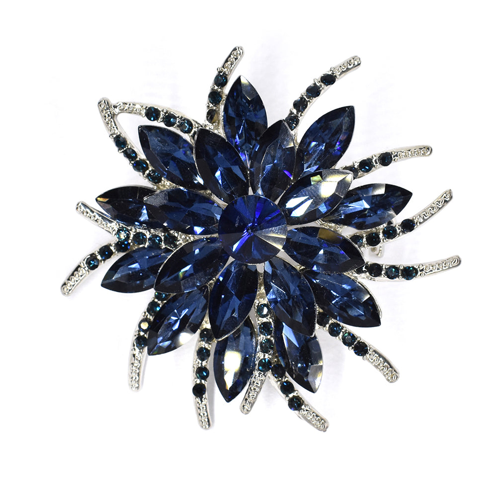 ABBR1031 - Blue diamante flower brooch