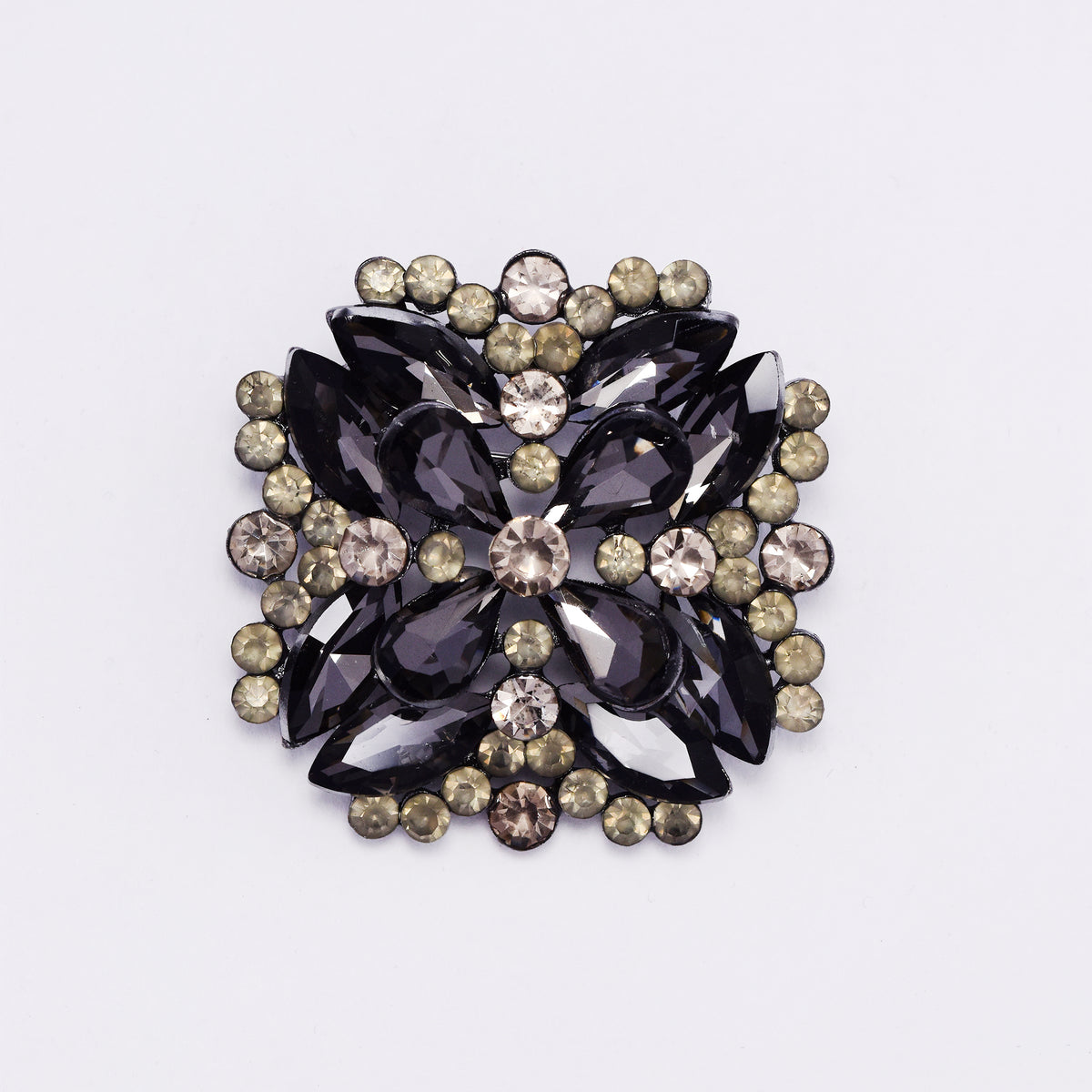 ABBR7819 - Smoky grey and champagne crystal geometric brooch