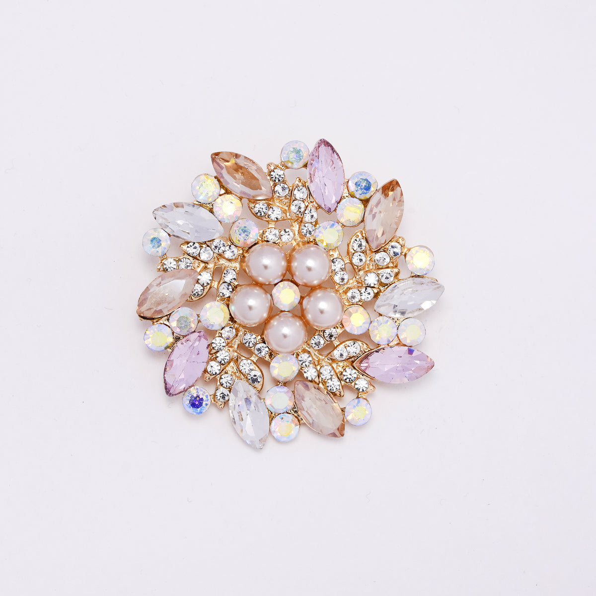 ABBR7821 - Blush pearl and pastel crystal cluster brooch