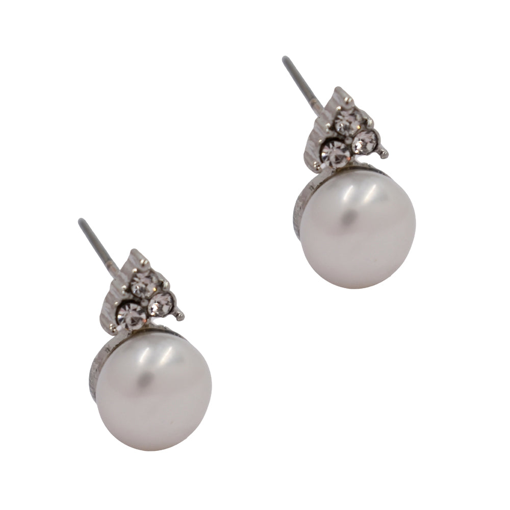 Freshwater pearl stud with triangle crystal top detail - ABE1040