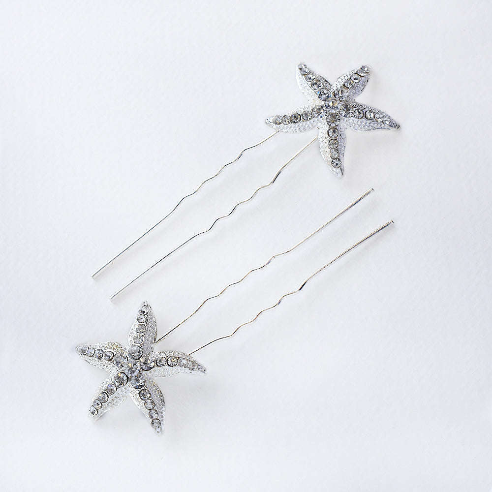 2 Pack crystal starfish hair pin - ABH1036
