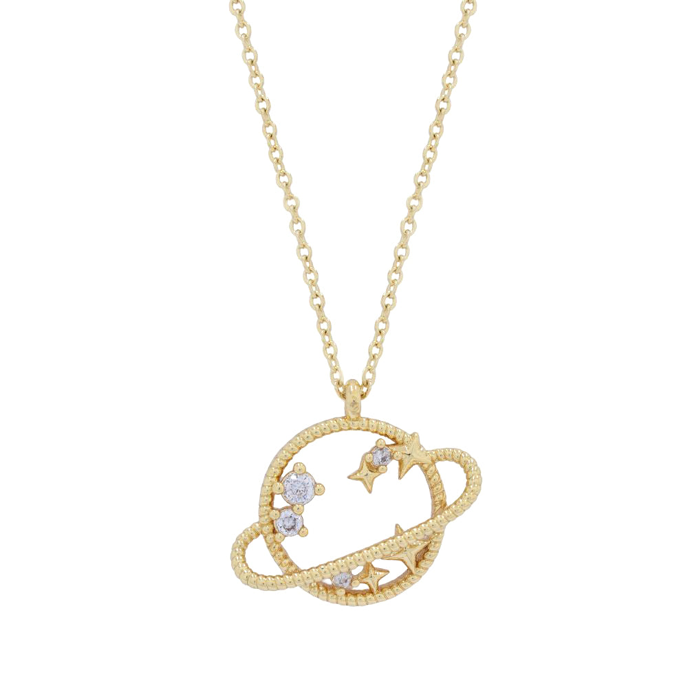 ABN1215 - Premium plated CZ planet necklace