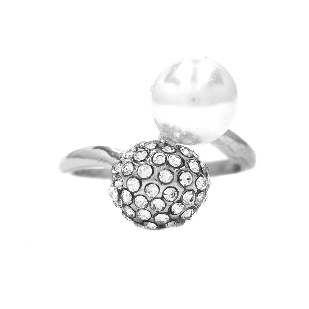 Fashion silver plated crystal ball and pearl ring - ABR1132
