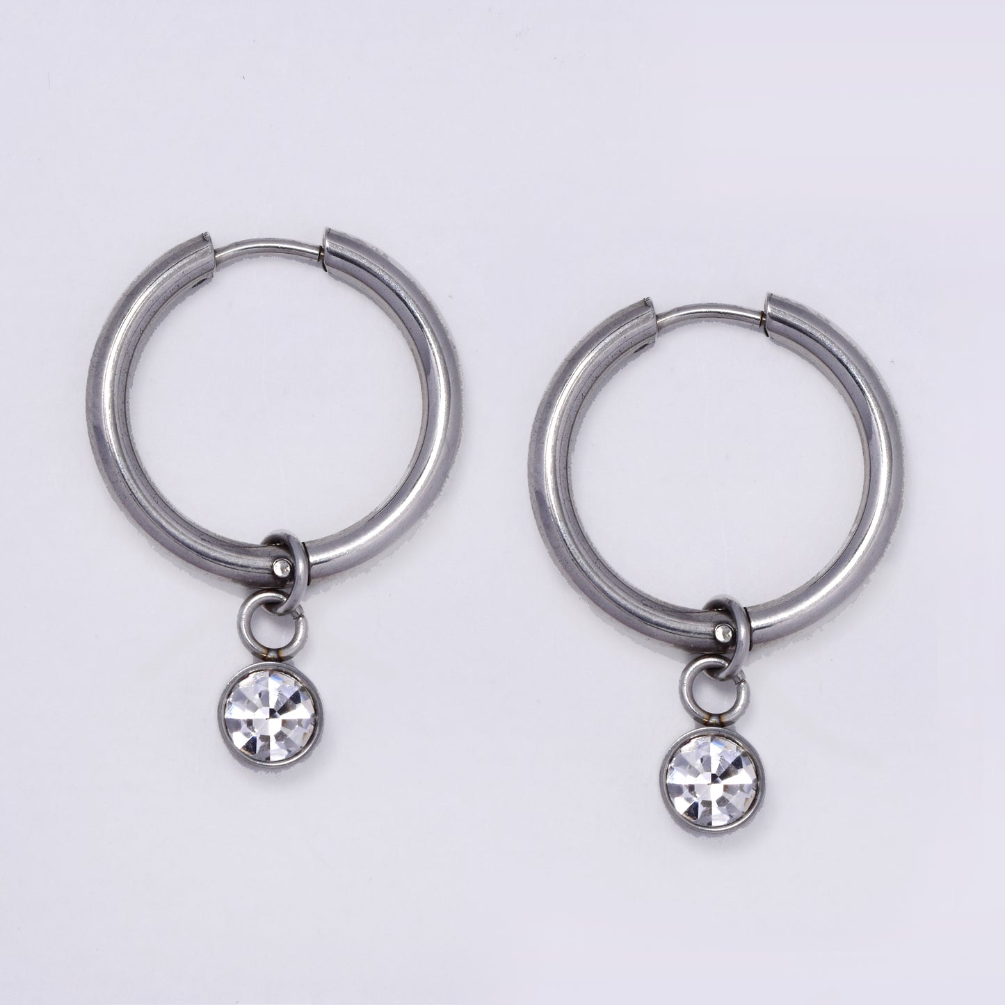 Stainless steel hoops with cz drop - ABSSE108
