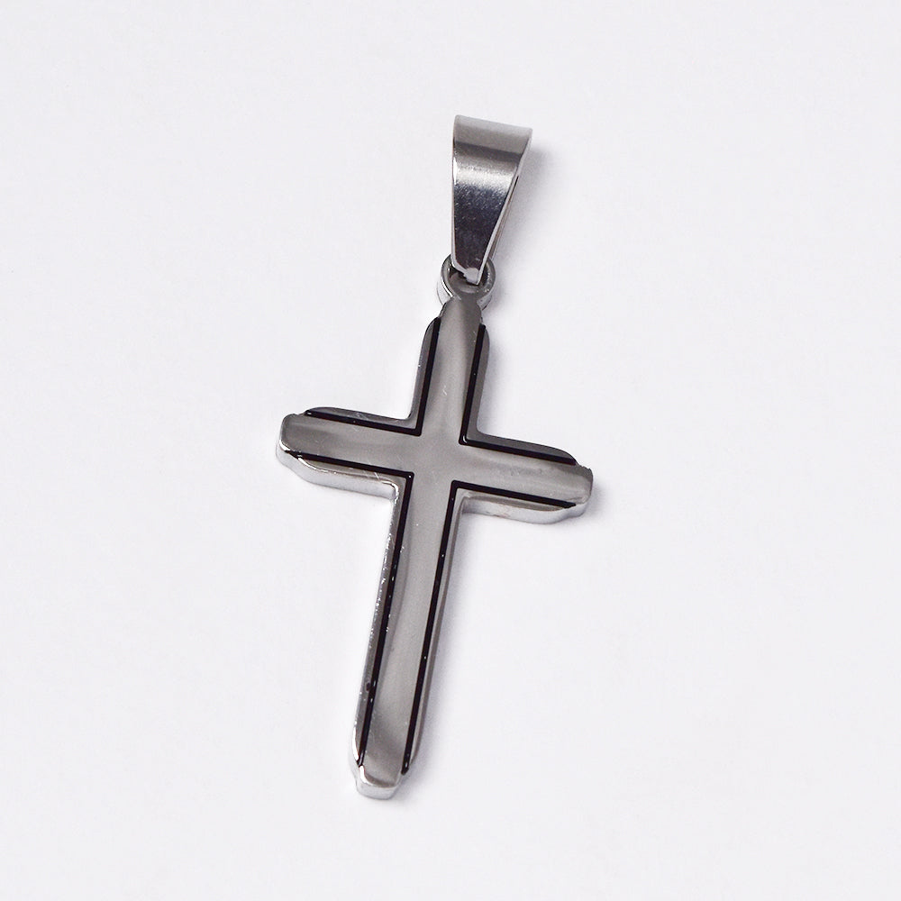 Buy 1 get 1 FREE - Stainless steel black indent edges cross pendant - ABSSN08I