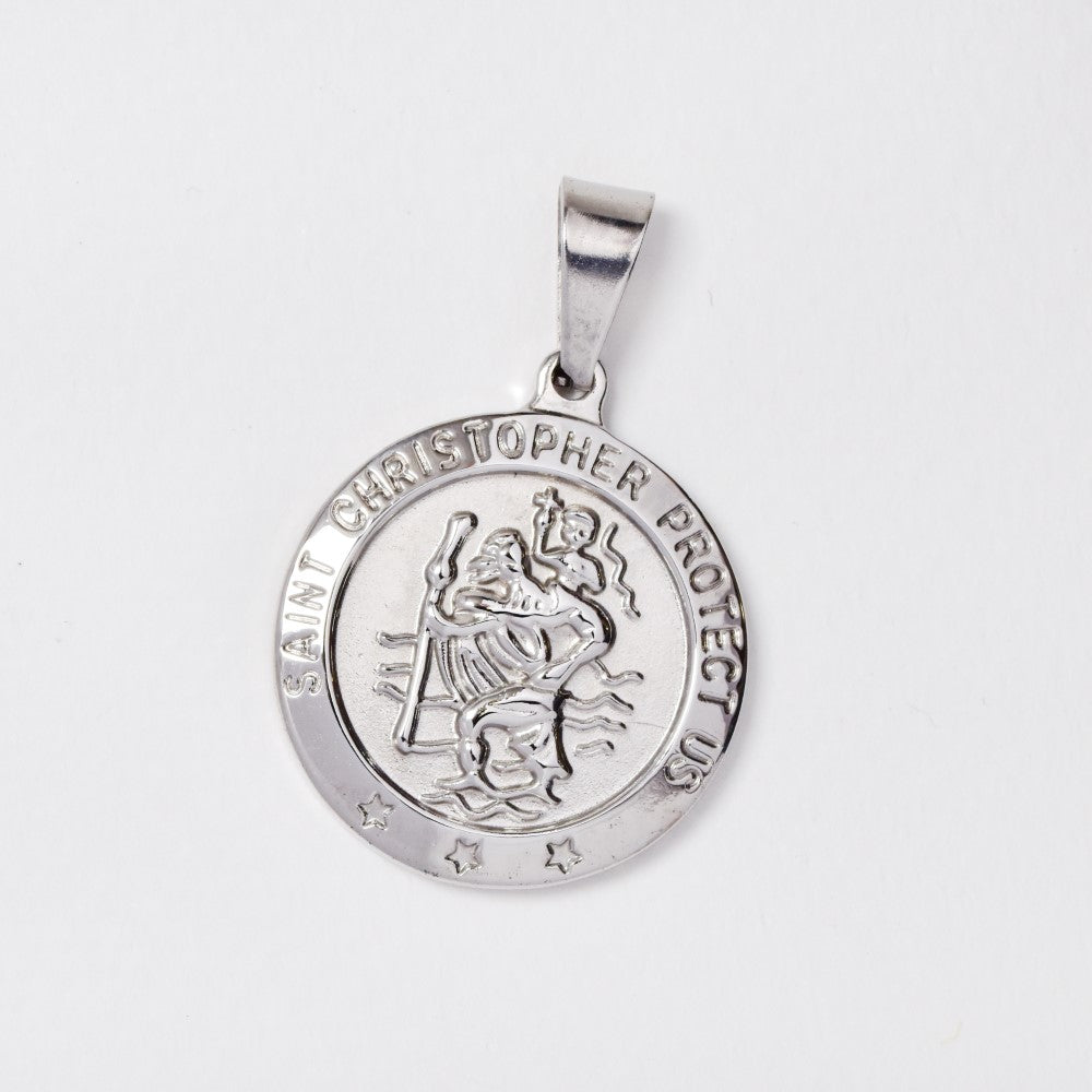 Stainless steel St Christopher disc pendant - ABSSP174I