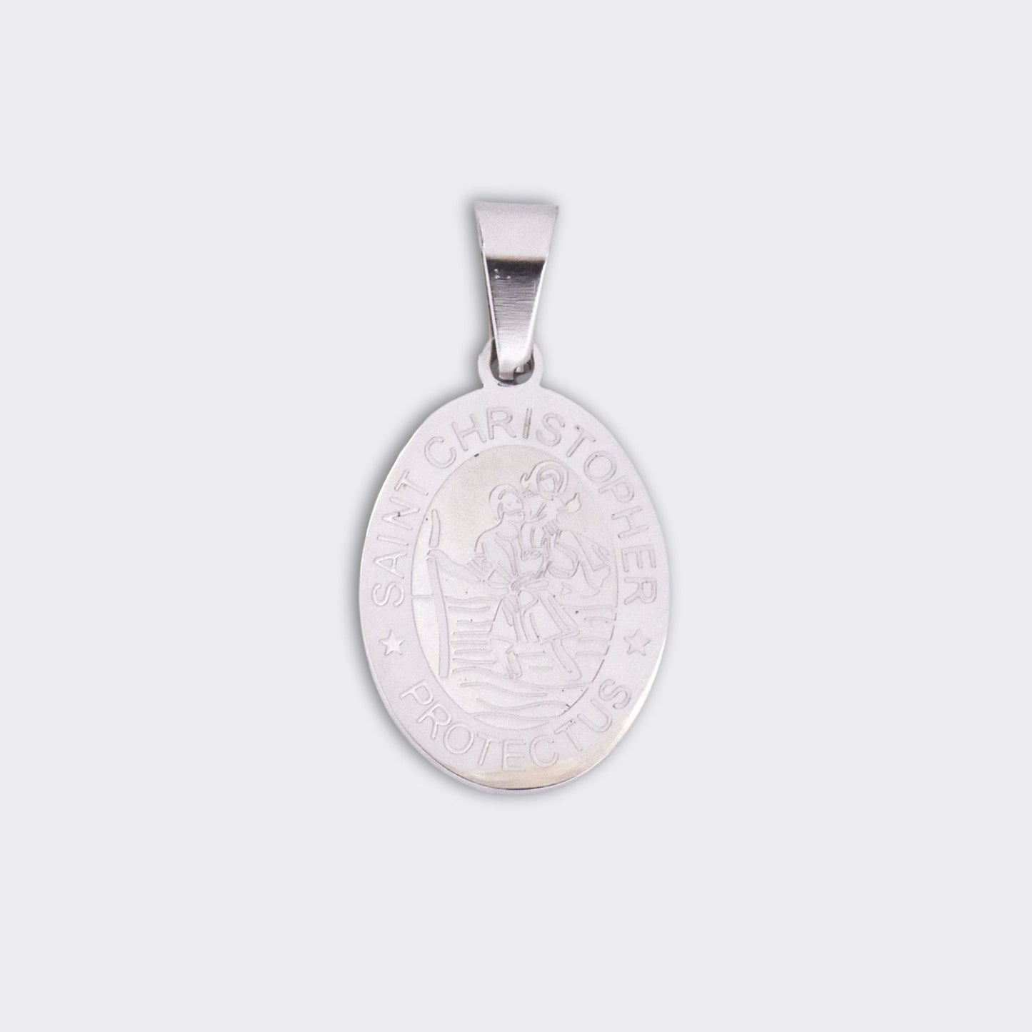 ABSSP323 - Steel oval Saint Christopher pendant