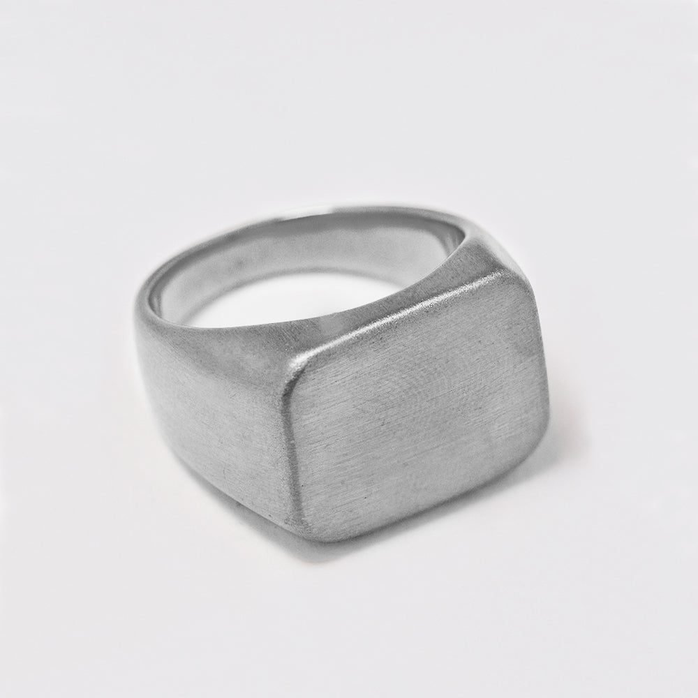 Stainless steel matte rectangle signet ring - ABSSR233