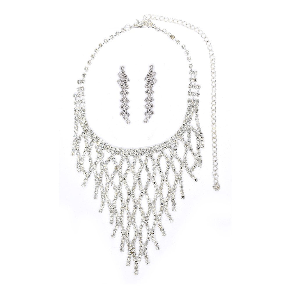 Fashion crystal encrusted open V pattern statement set - ABST1157