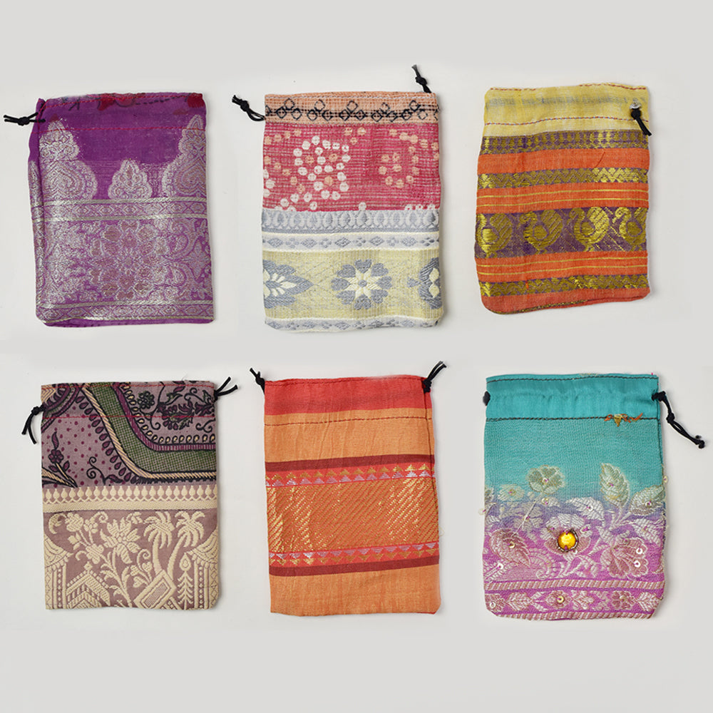 6 Pack mixed pattern 8x11cm jewellery pouch - BAG4