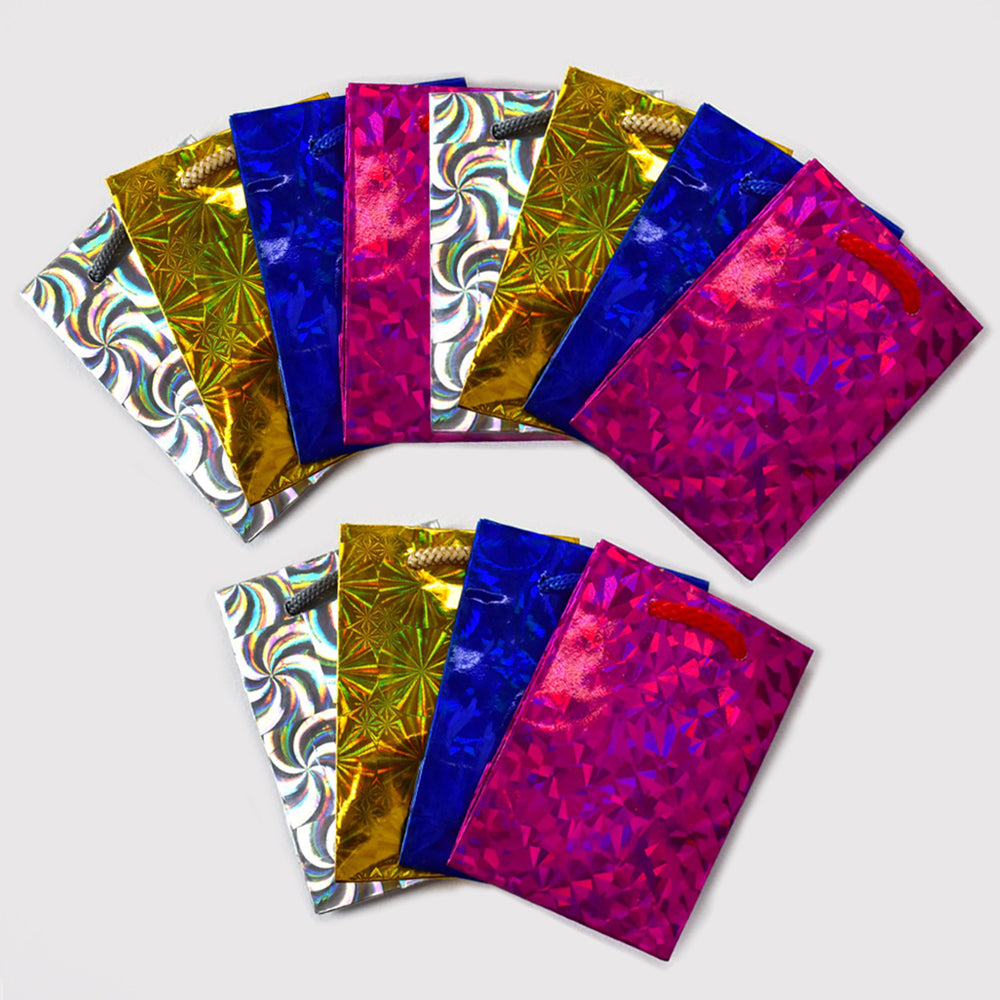 12 Pack mixed colours shiny 10 x 7cm gift bag mixed colours - BAG9