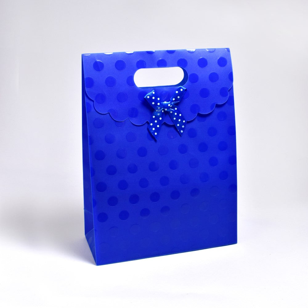 12 Pack Blue dot flap over 21 x 15,5cm gift bag - BAG7