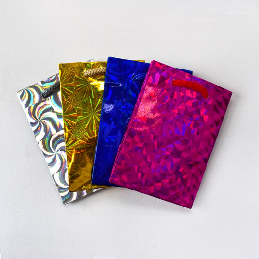 12 Pack mixed colours shiny 10 x 7cm gift bag mixed colours