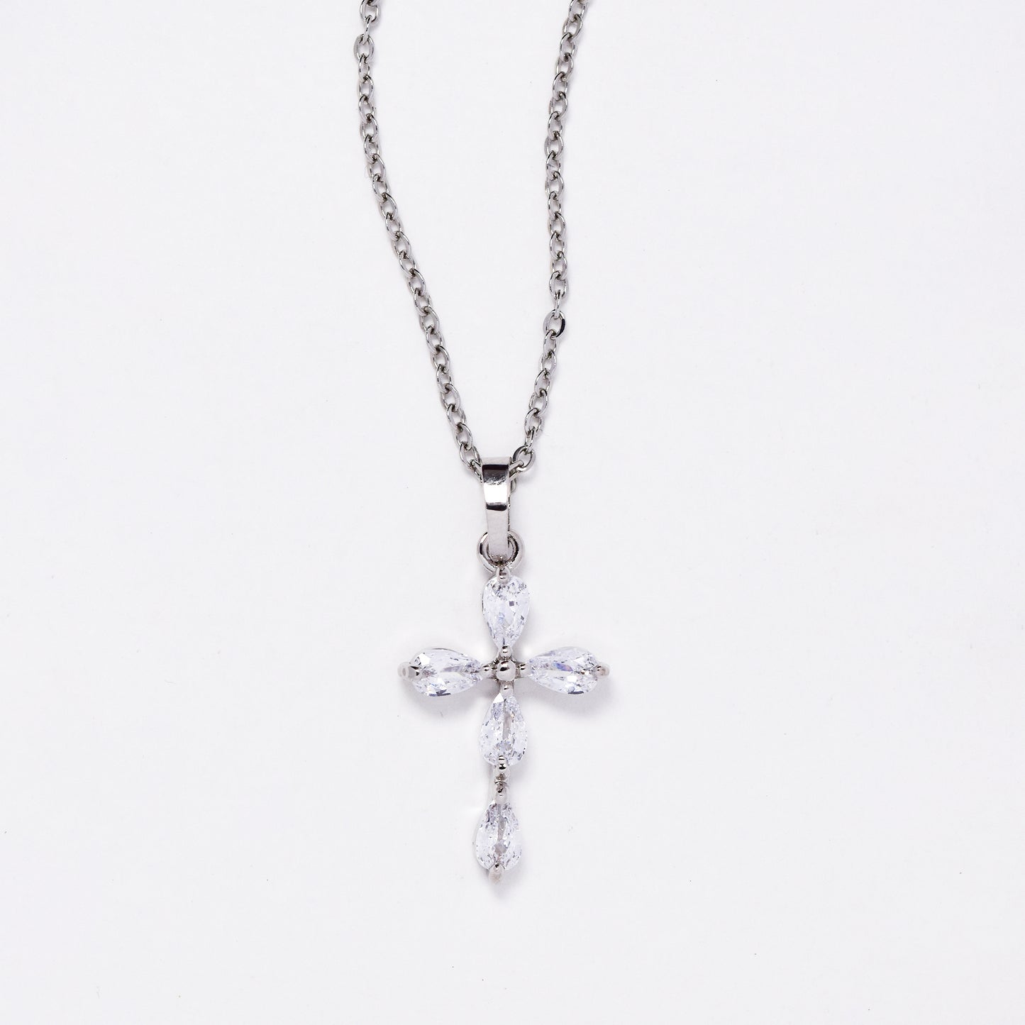 CZMP3112 - Premium 22.5mm x 13.5mm pear cut CZ cross necklace