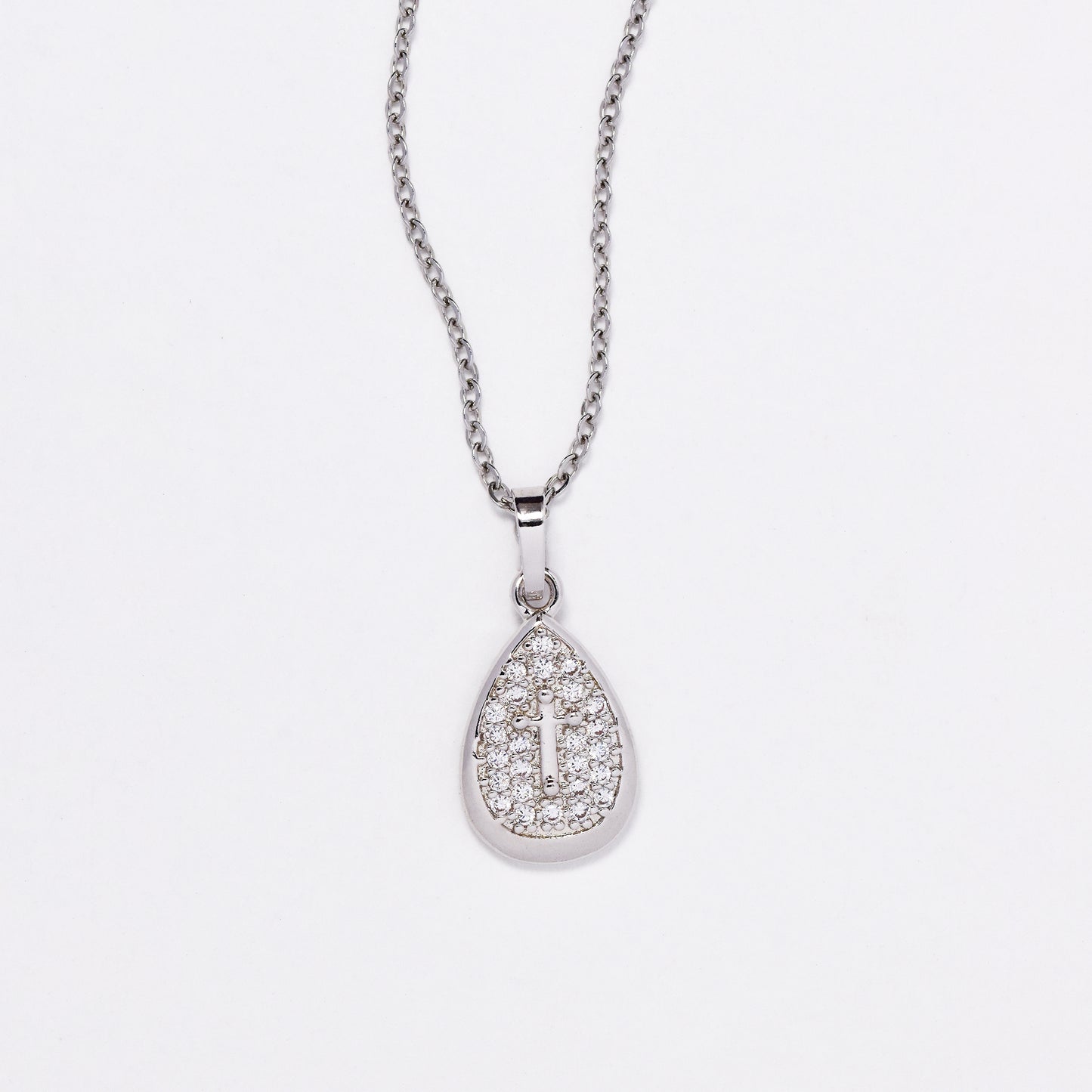 CZMP3115 - Premium 18mm x 11mm teardrop shaped CZ necklace with cross