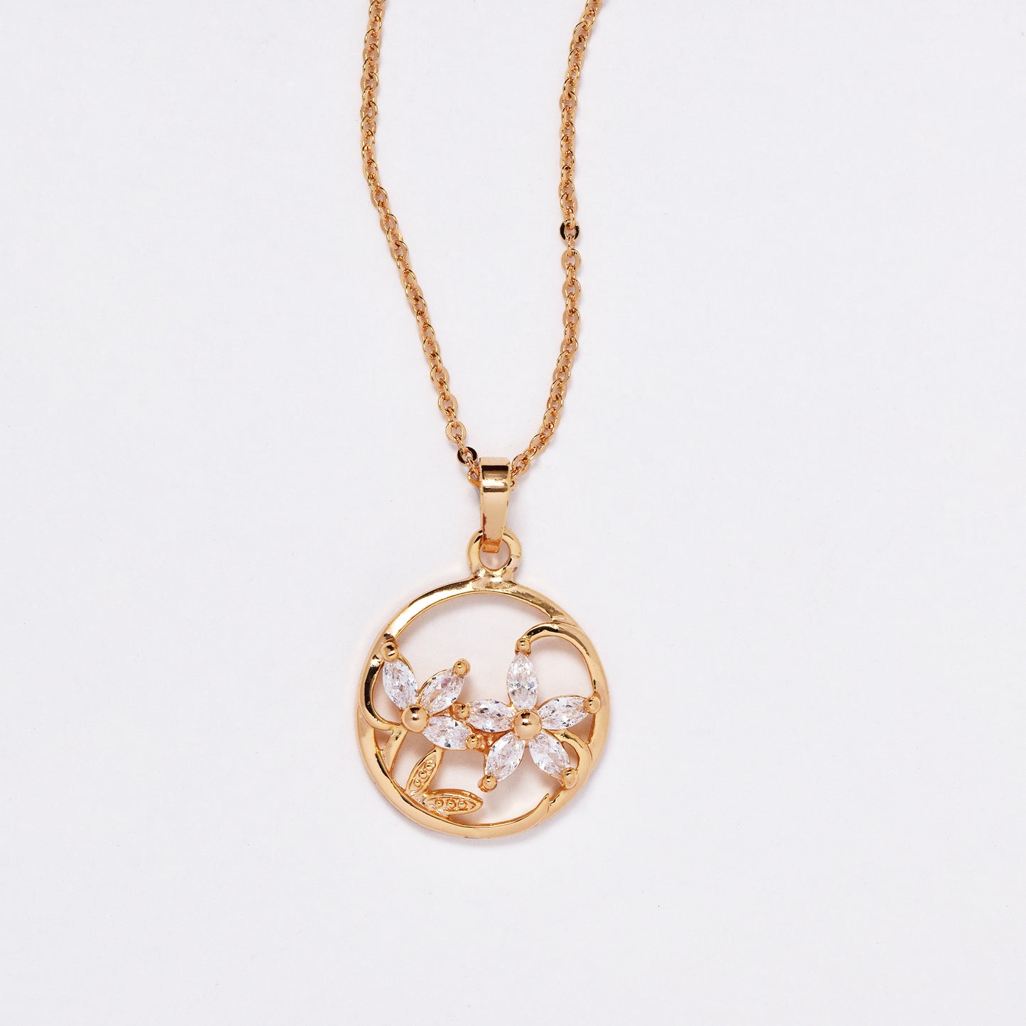 CZMP3116 - Premium 16mm cutout circle flower CZ necklace