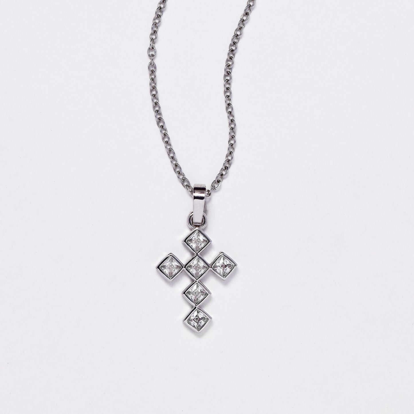 CZMP3119 - Premium 20mm x 13mm square CZ cross necklace