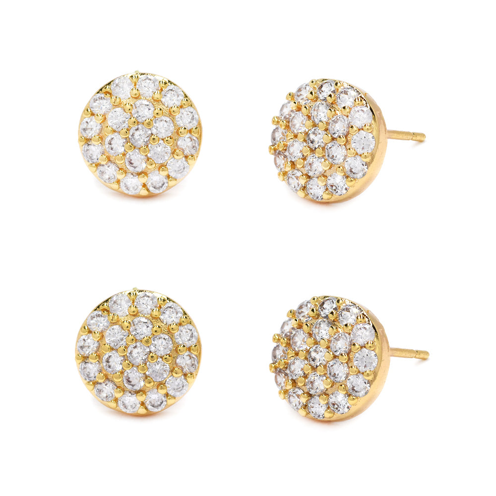 CZMPK2865 - 2 Pack Brass 9mm round cluster Cubic zirconia stud earrings