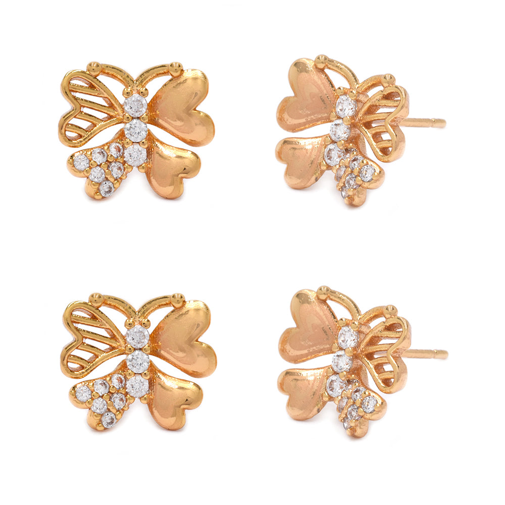 CZMPK2868 - 2 Pack Premium brass gold heart wing Cubic zirconia butterfly stud earrings