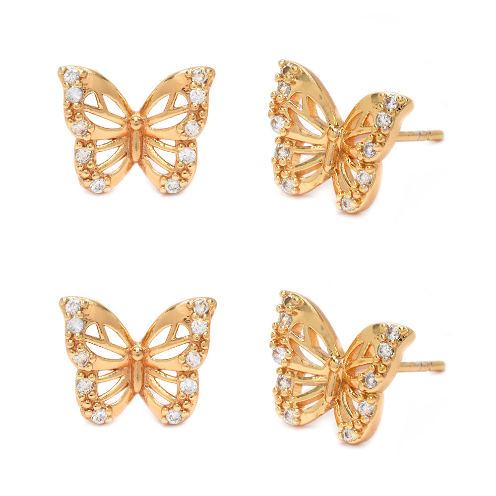 CZMPK2874 - 2 Pack Brass gold plated filigree cubic zirconia butterfly stud earrings