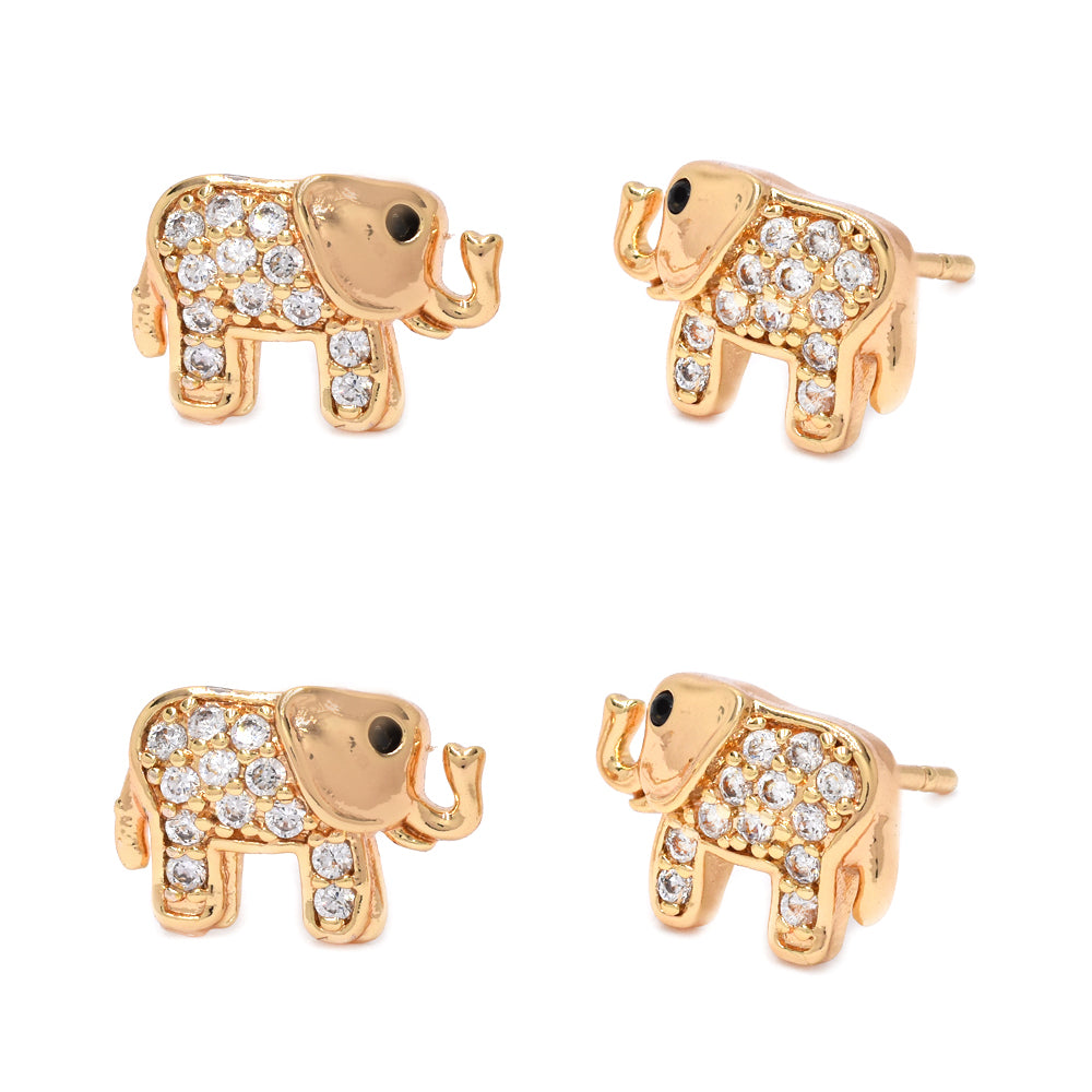 2 Pack premium gold plated cubic zirconia elephant stud earring