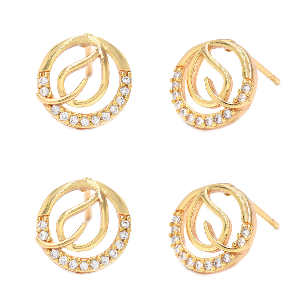CZMPK2879 - 2 Pack Premium brass gold plated cutout leaf Cubic zirconia stud earrings