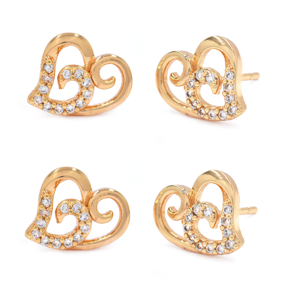 CZMPK2894 - 2 Pack Brass gold plated curved open heart cubic zirconia stud earrings