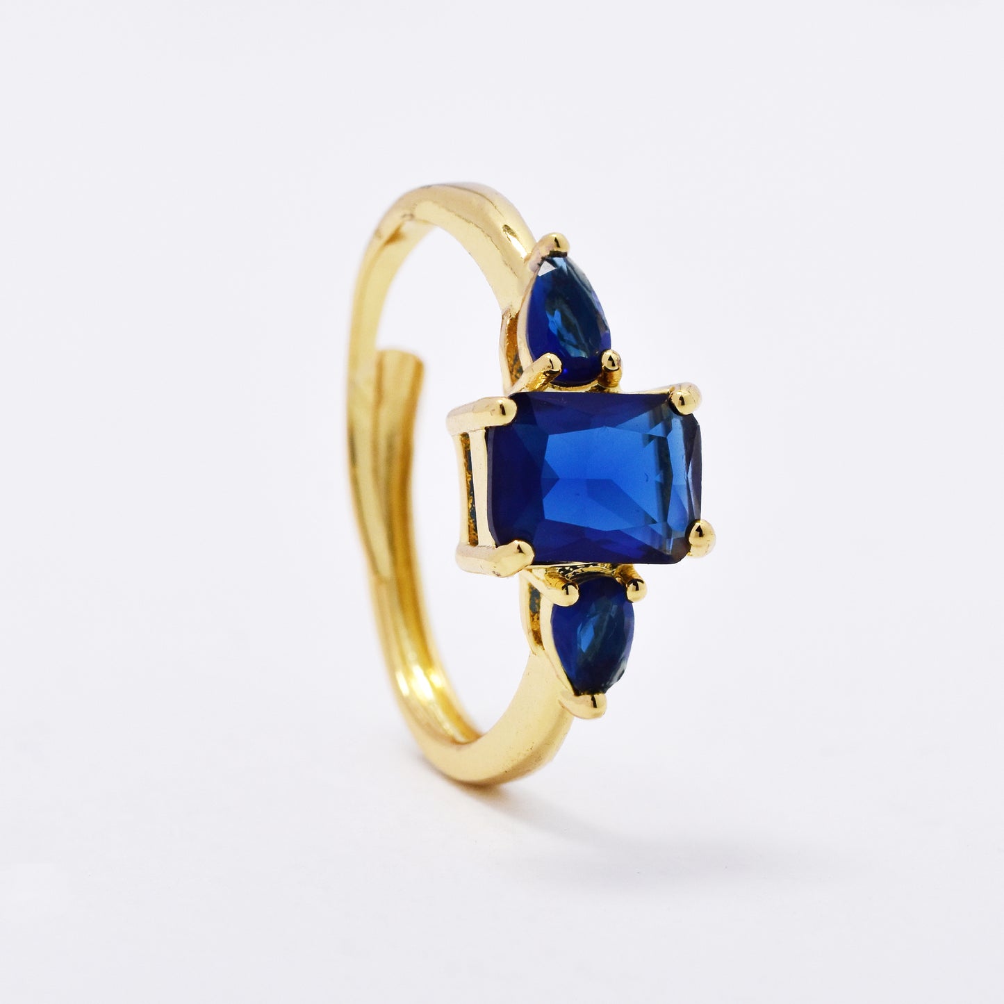 CZMR3068 - Premium brass sapphire and CZ adjustable ring