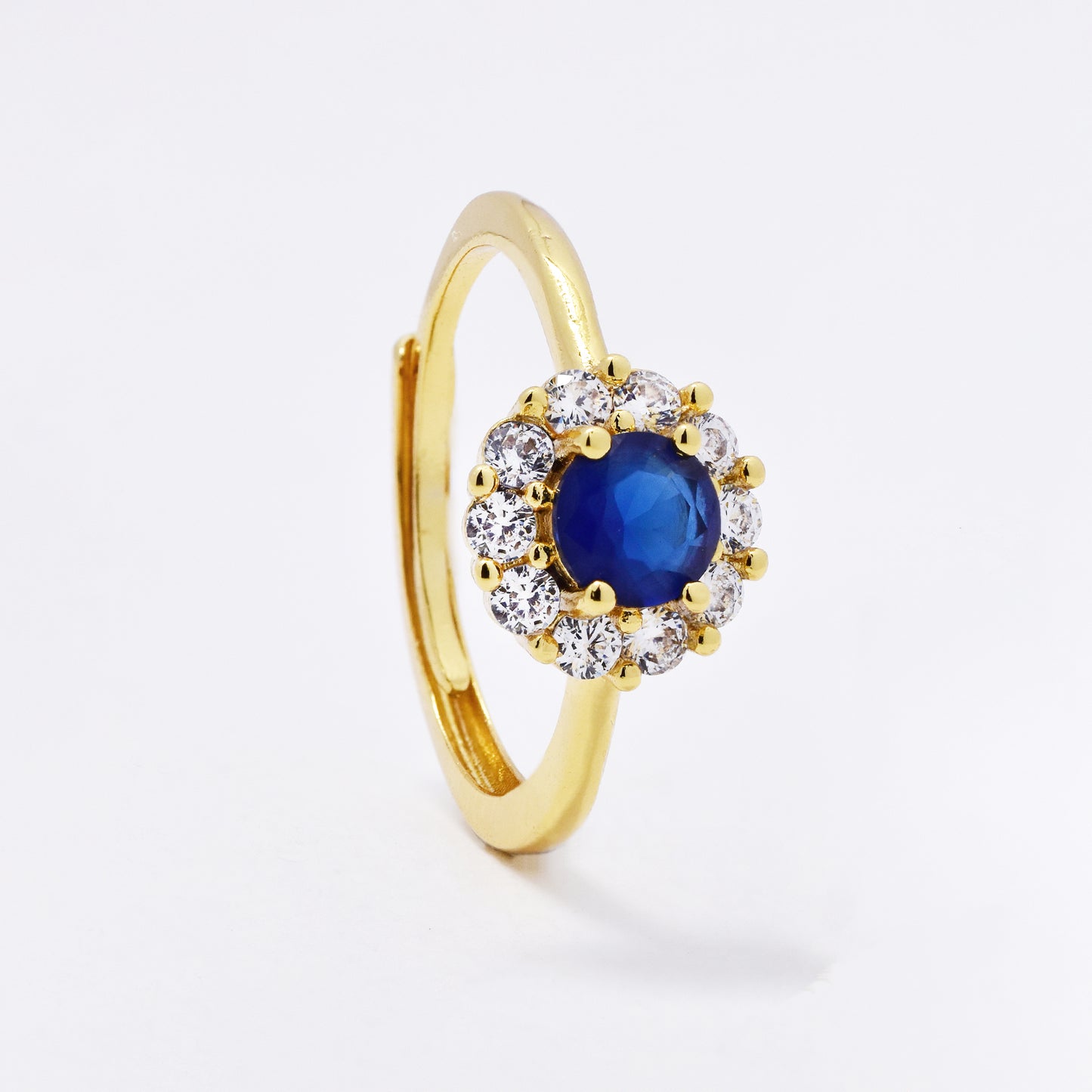 CZMR3070 - Premium brass sapphire and CZ adjustable size ring