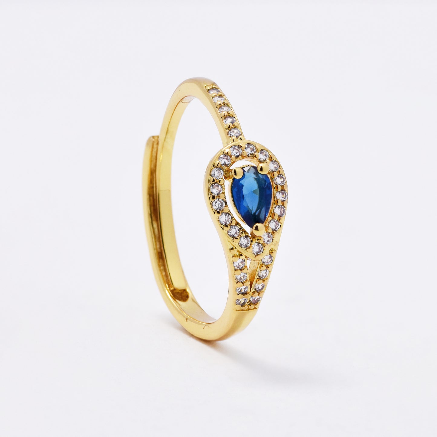 CZMR3073 - Premium brass sapphire and CZ adjustable size ring