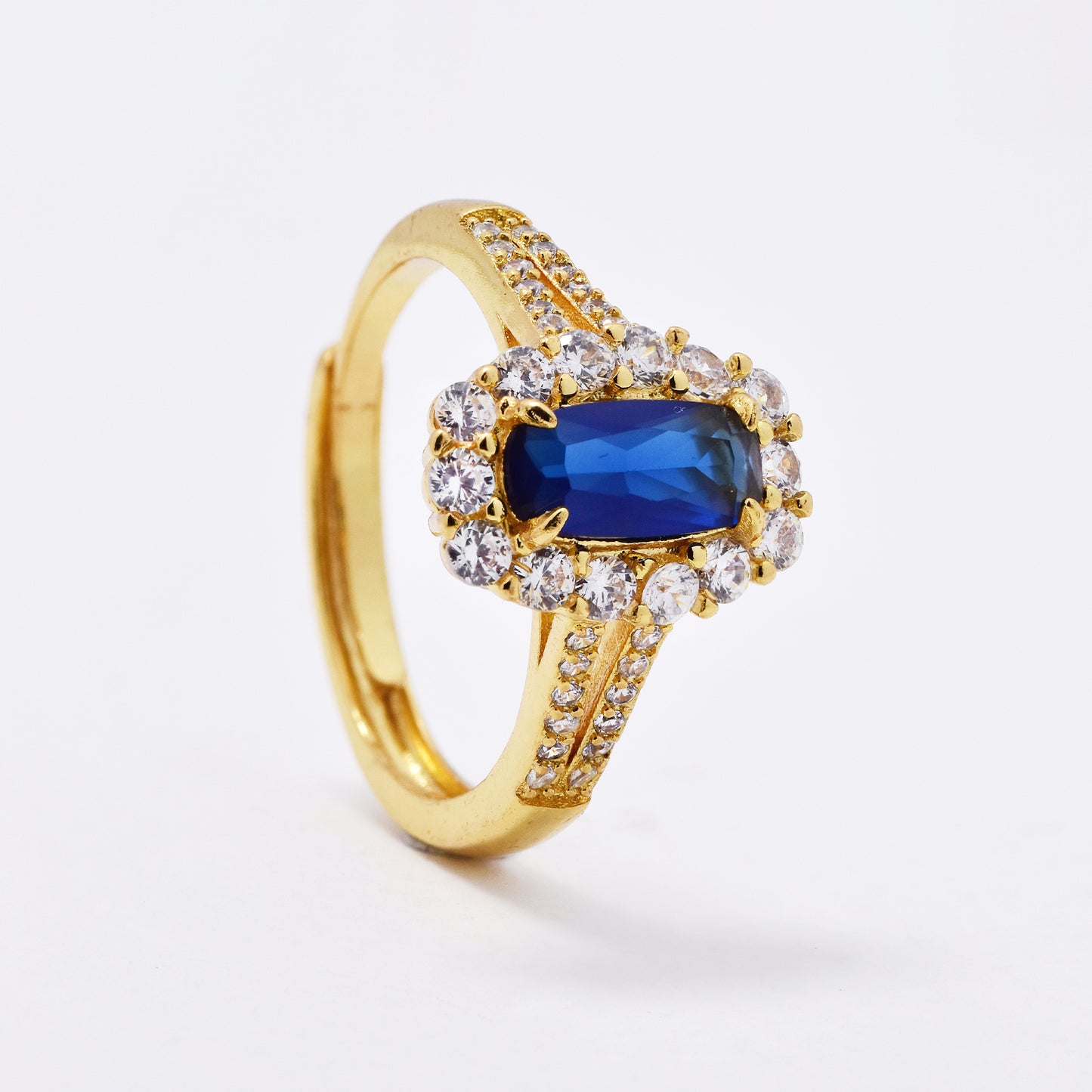 CZMR3075 - Premium sapphire and CZ adjustable size ring