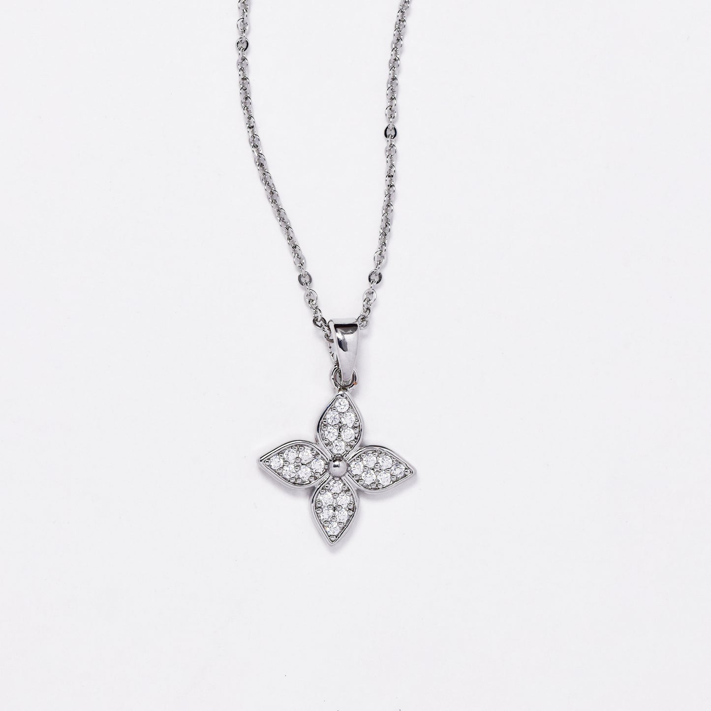 CZMST3128 - Premium brass 46cm x 1mm CZ flower necklace & earrings set