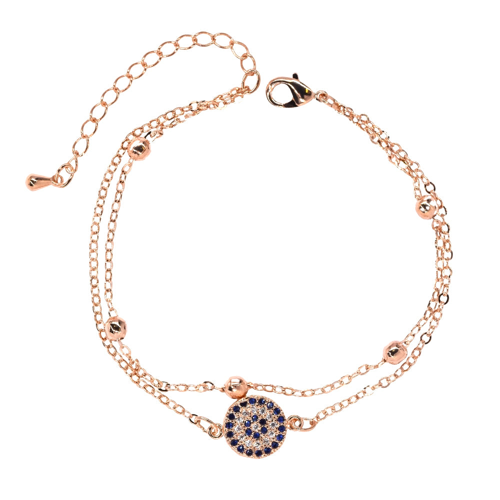 Premium rose gold double strand evil eye cubic zirconia bracelet