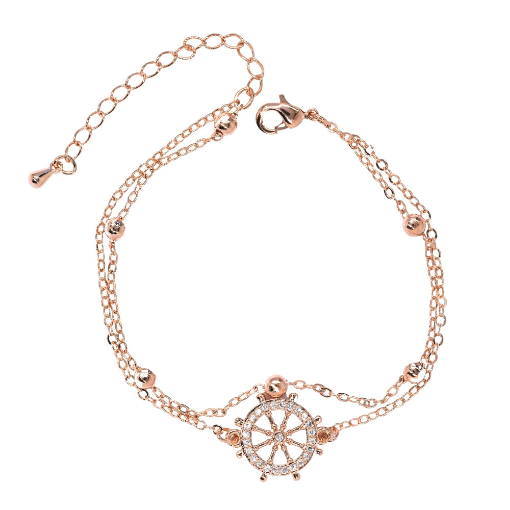 Premium rose gold cubic zirconia ships wheel double strand bracelet