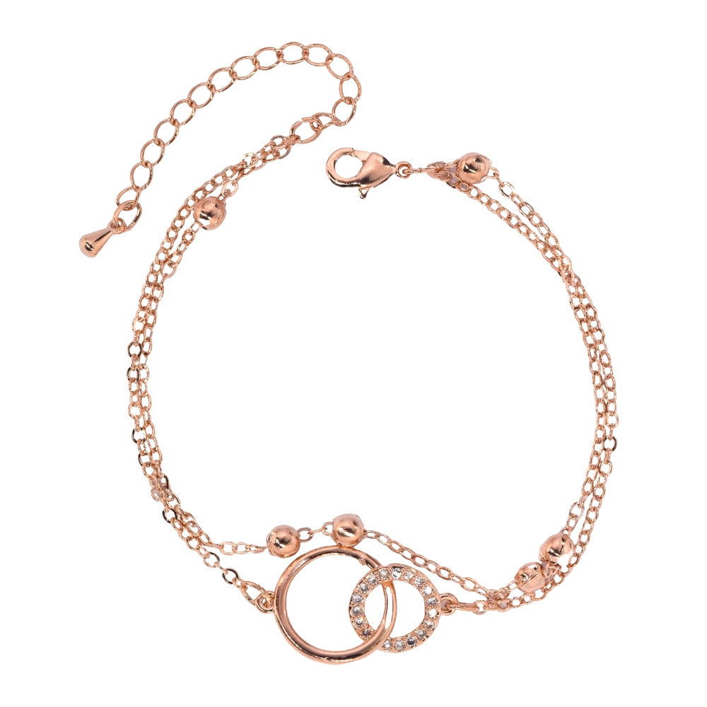 CZYB2806 - Premium brass rose gold cubic zirconia round linked double strand bracelet