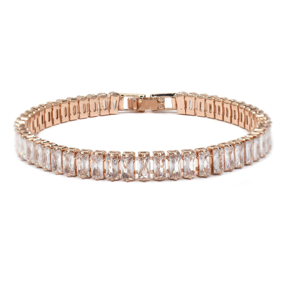 CZYB4508 - Brass rectangle cubic zirconia tennis bracelet