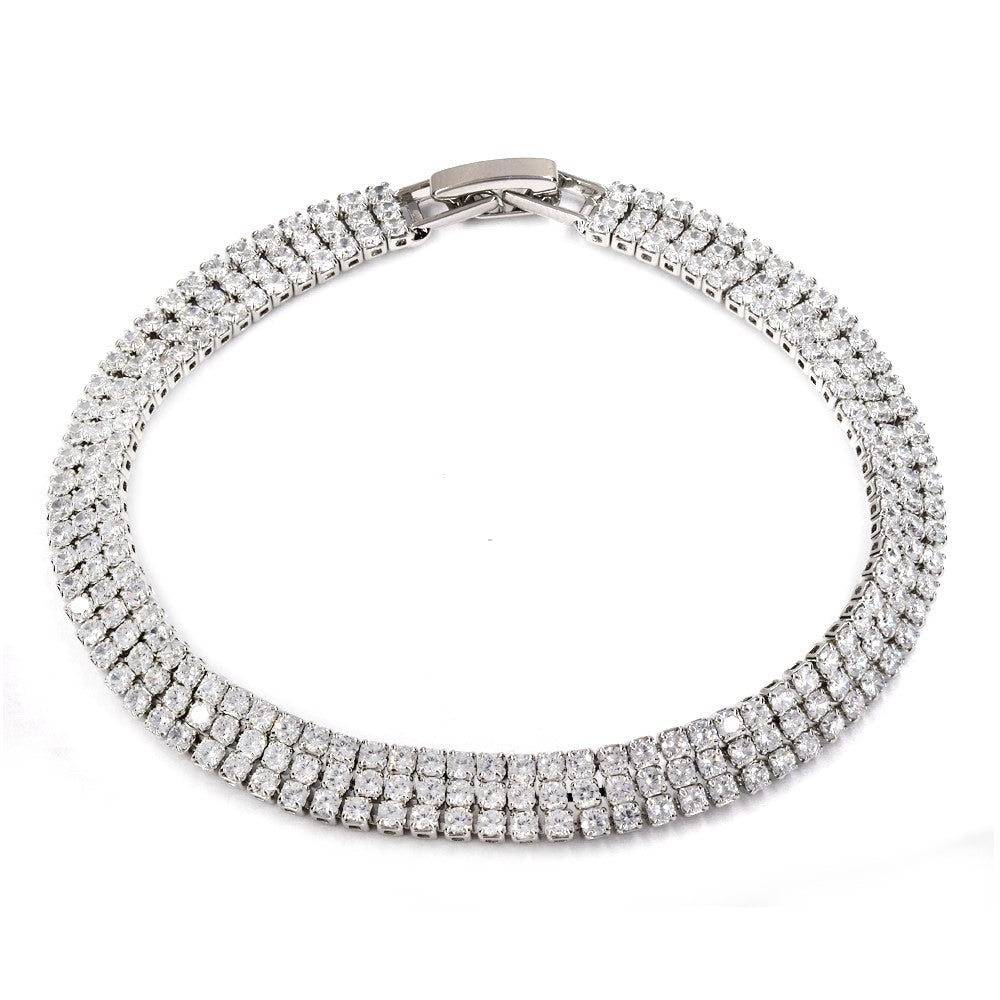 CZYB4509 - Brass 3 row cubic zirconia tennis bracelet