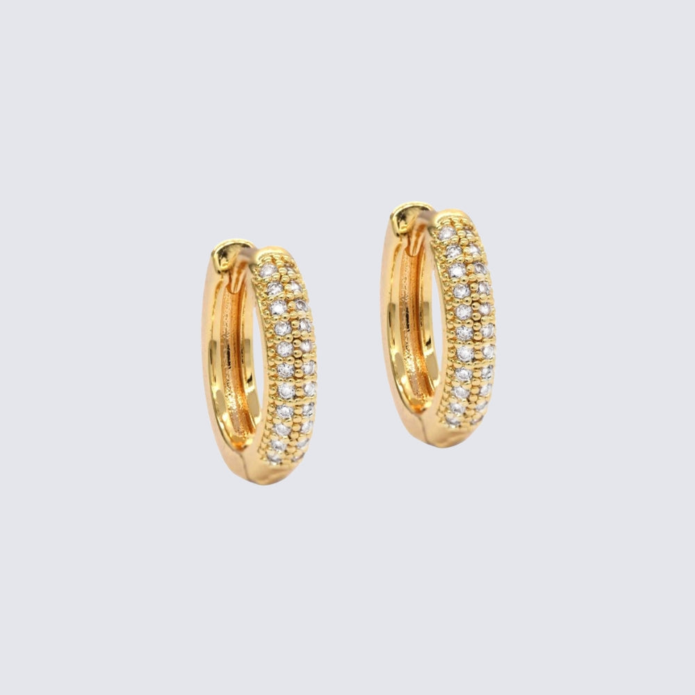 CZYE3125 - Brass 3mm x 14mm double row CZ huggie earrings