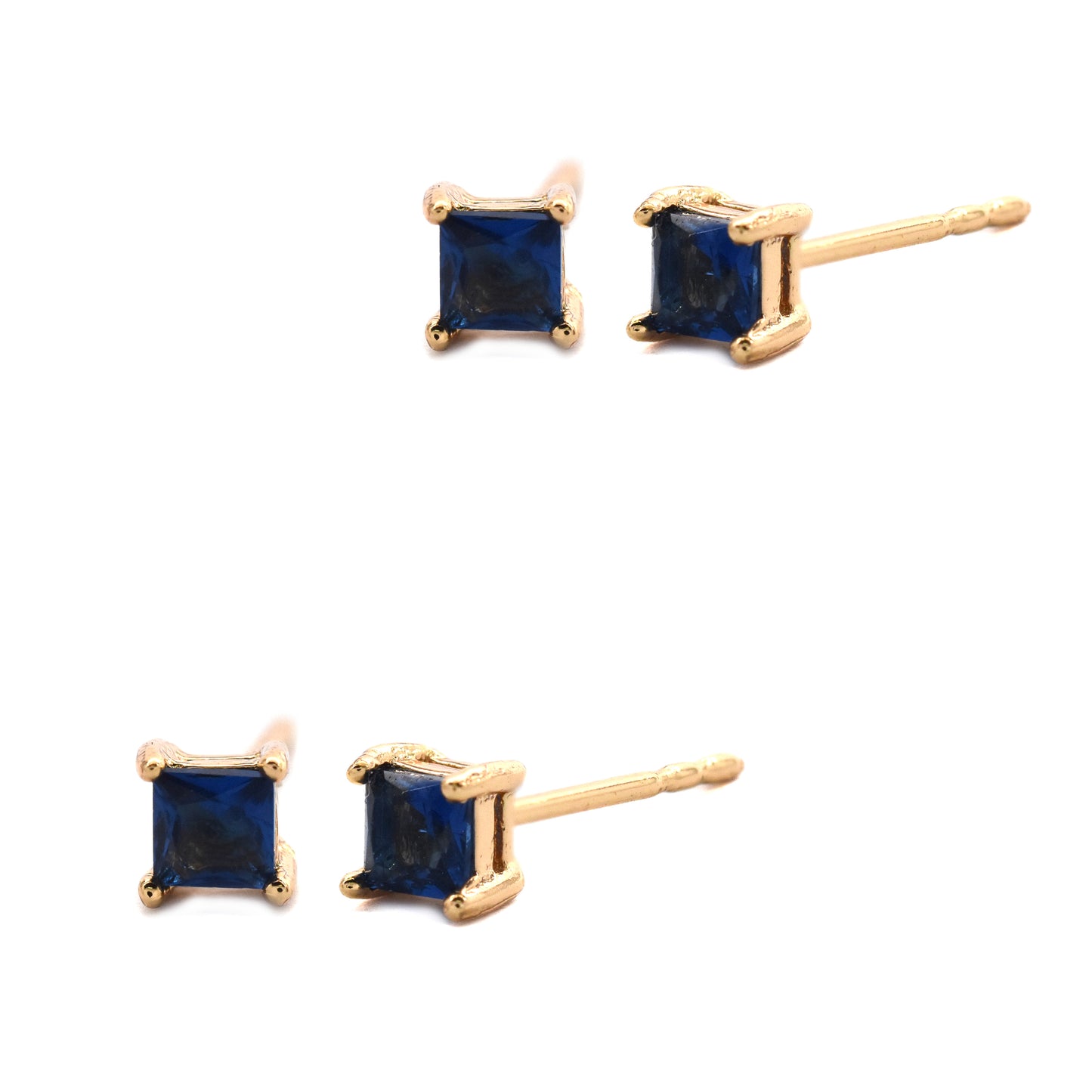 2 Pack gold plated 3mm blue cubic zirconia studs - CZYE3566