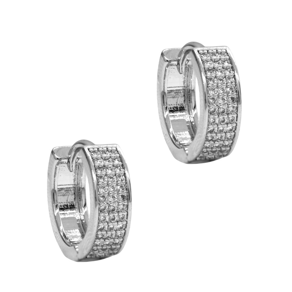 Premium cubic zirconia 15mm flat triple row huggie earring - CZYE3764