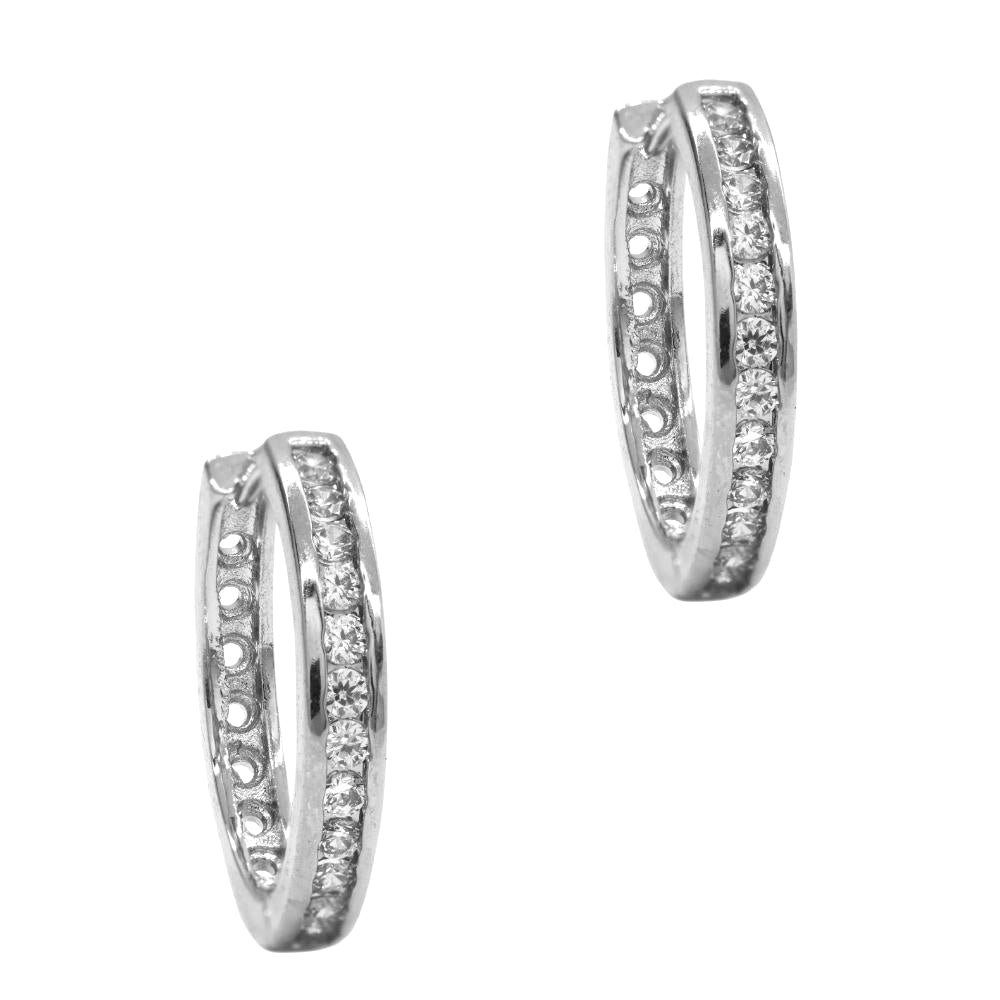 CZYE3765A - Brass cubic zirconia 18 mm single row huggie earrings