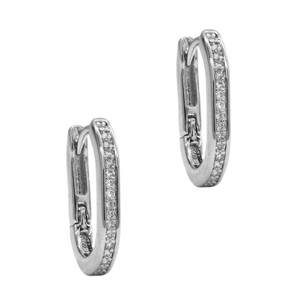 CZYE3766 - Brass cubic zirconia 17mm oval huggie earrings